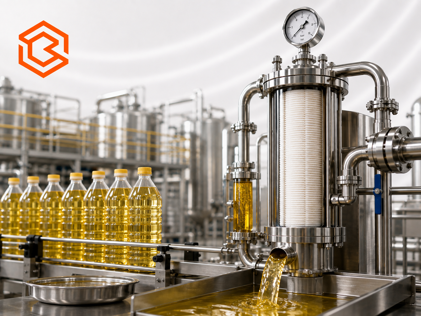 Stainless-steel cartridge filtration system processing edible oil
