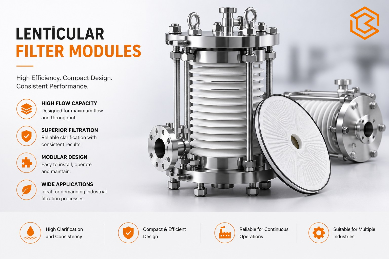 Lenticular filter modules and stainless-steel housings with a product overview