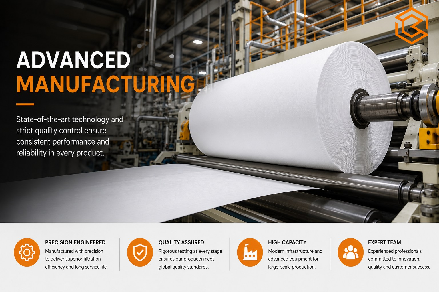 Illustrative filter-media manufacturing line with quality and capacity overview