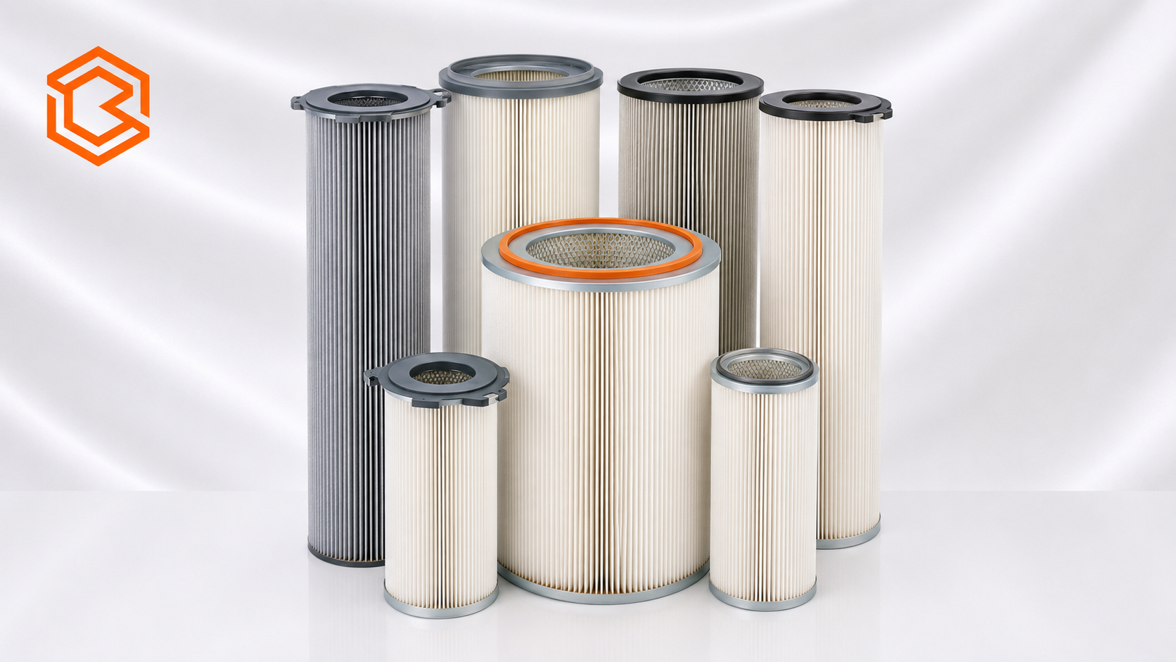 Industrial pleated dust-collection cartridges in multiple sizes and constructions