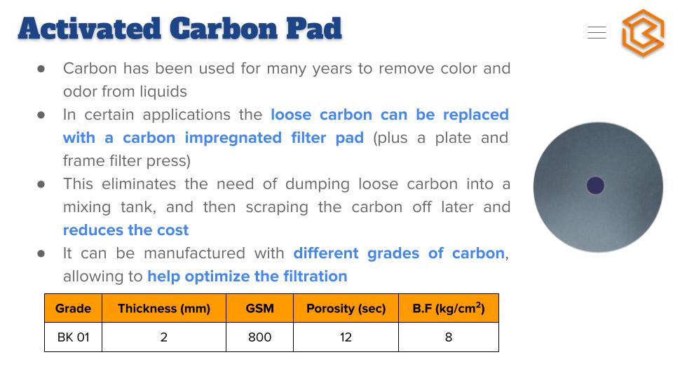 Sri Bharathi activated carbon pad BK 01 legacy specification graphic
